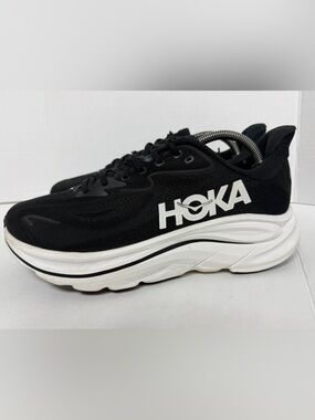 Hoka One One Clifton 10 Black/White Running Shoes Mens Size 10 2E WIDE